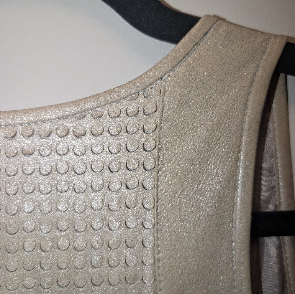 DROMe Metallic Leather Mini Dress M Silver Textured Made in Italy - Picture 5 of 8